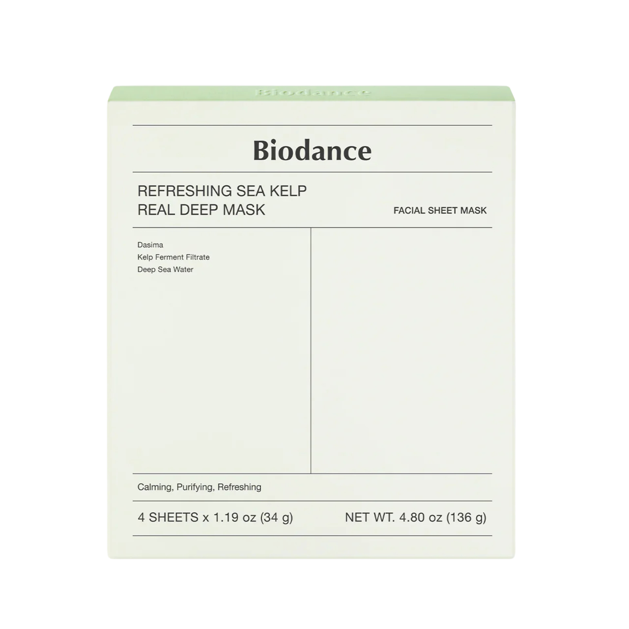 Gaivinamoji hidrogelinė veido kaukė su jūros dumbliais "Refreshing Sea Kelp Real Deep Mask"